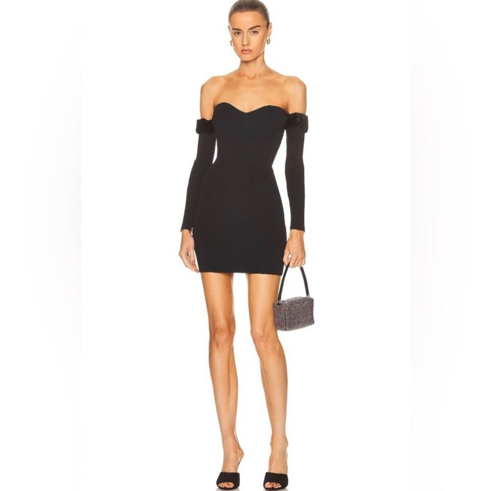 Staud Josee Fur Off The Shoulder Minidress in Black M